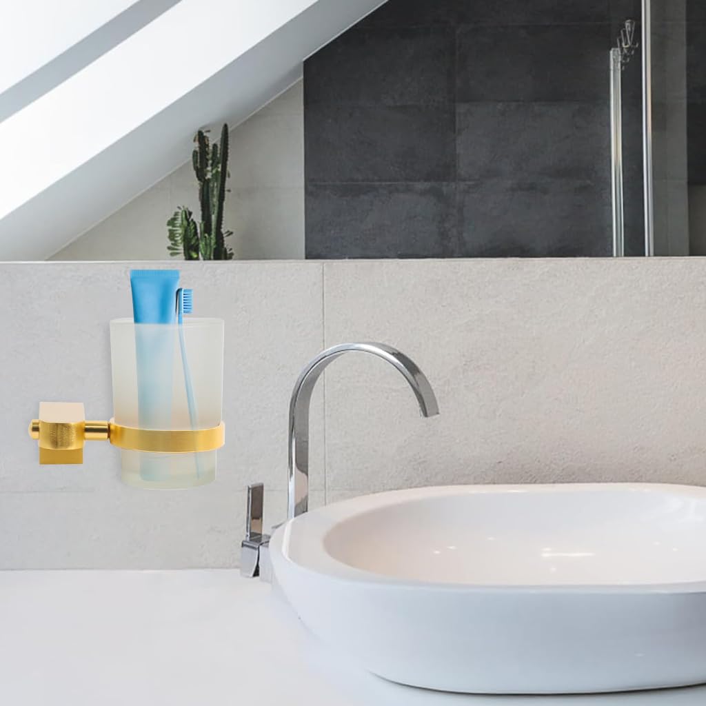 HASTHIP Aluminum Toothbrush Holder, Paste and Tumbler Holder with Cup for Bathroom Wash Basin Bathroom Accessories (Golden ) HASTHIP Aluminum Toothbrush Holder, Paste and Tumbler Holder with Cup for Bathroom Wash Basin Bathroom Accessories (Golden )